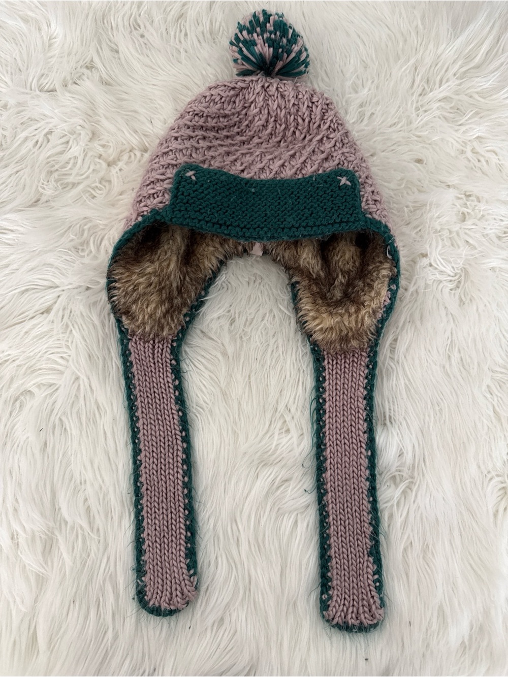 pistil Pink & Teal Knit Earflap Hat with Faux Fur